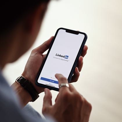 Linkedin logo on phone
